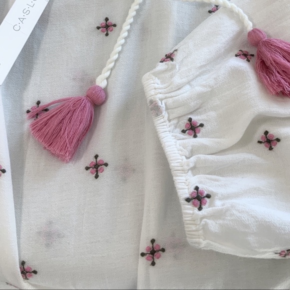 Pink Floral Embroidered Boho Peasant top - Picture 5 of 5